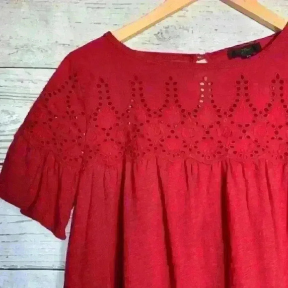J. Crew red flutter sleeve eyelet babydoll top xs - Picture 3 of 11